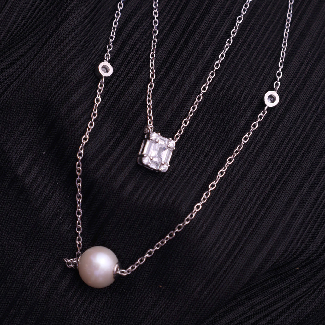 Double Leyer Pearl Silver Neckles