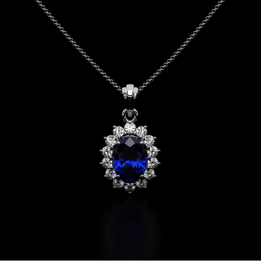 Blue Sapphire Halo Solitaire Pendant