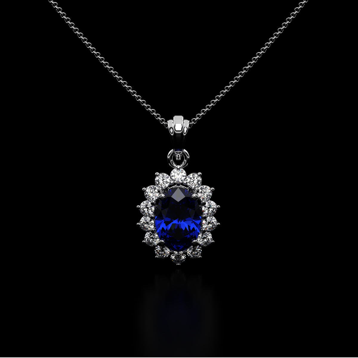 Blue Sapphire Halo Solitaire Pendant