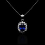 Blue Sapphire Halo Solitaire Pendant