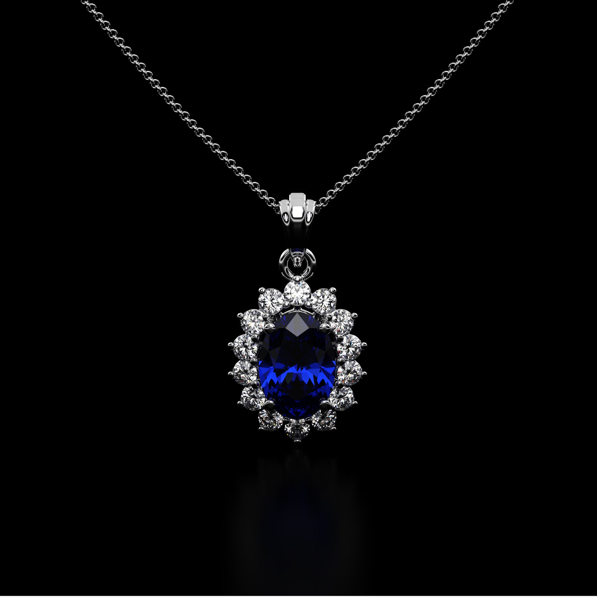 Blue Sapphire Halo Solitaire Pendant