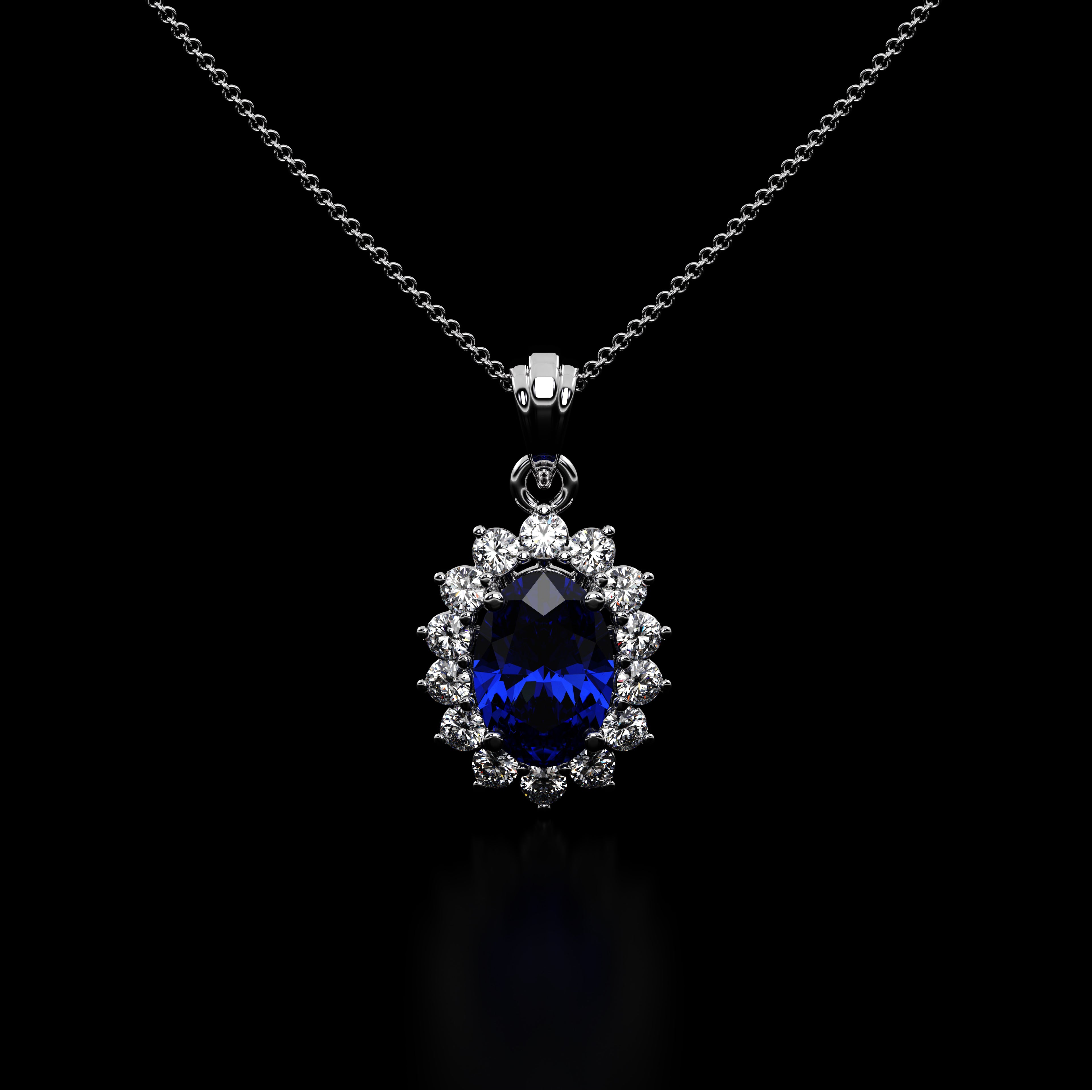 Blue Sapphire Halo Solitaire Pendant