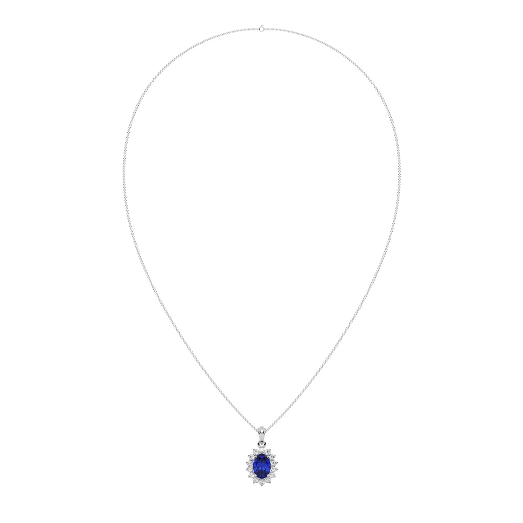 Blue Sapphire Halo Solitaire Pendant