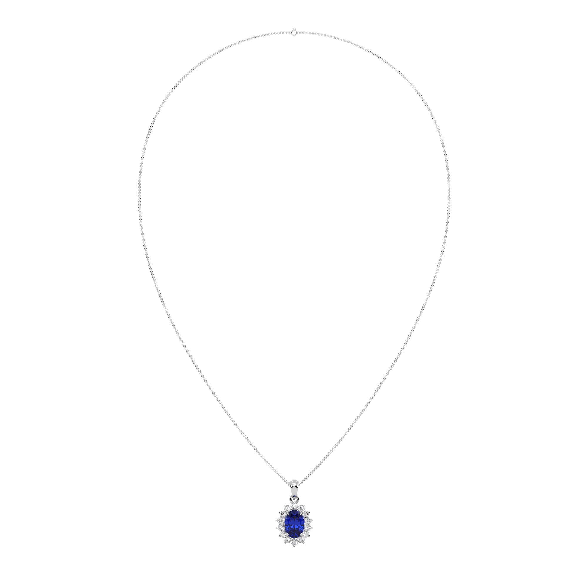 Blue Sapphire Halo Solitaire Pendant