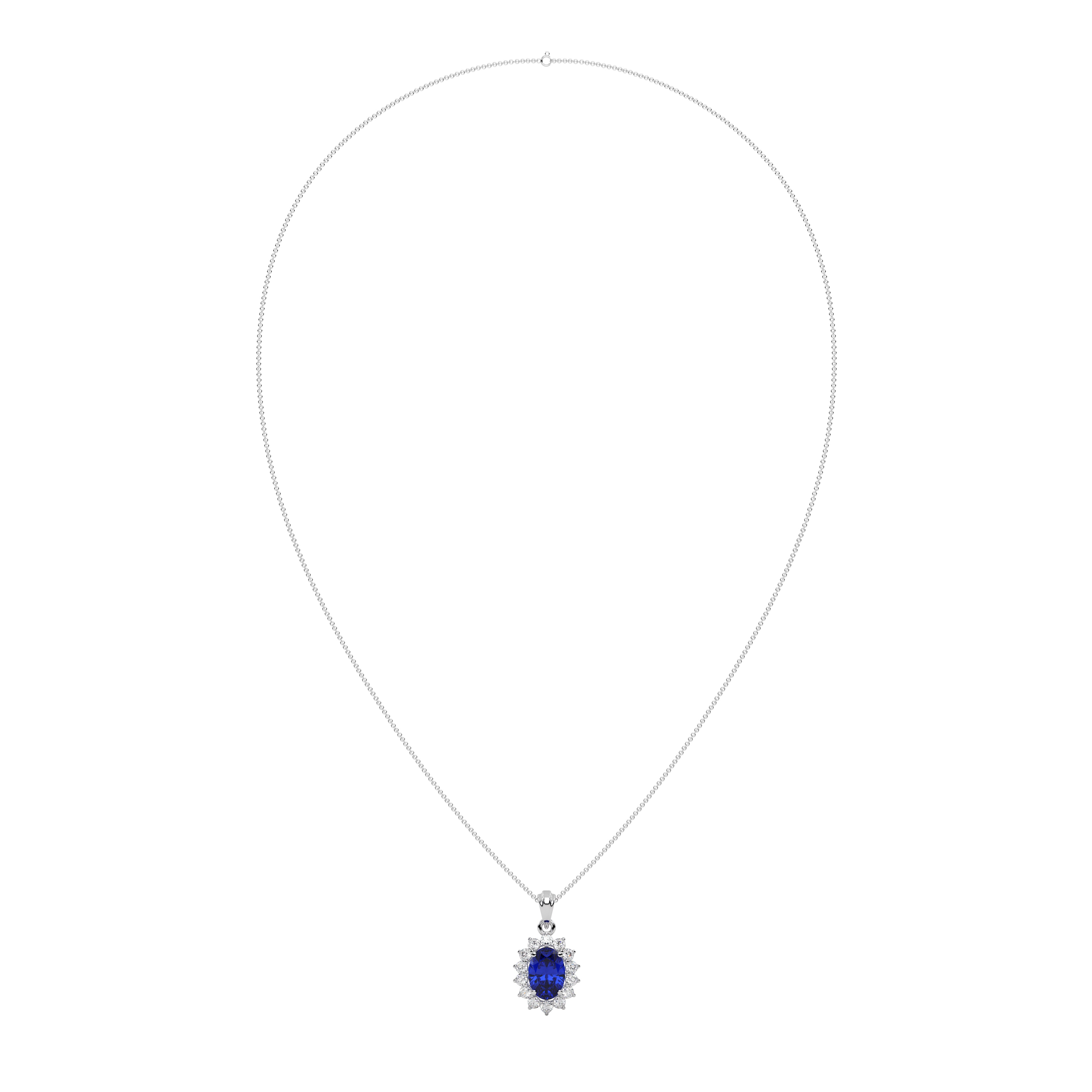 Blue Sapphire Halo Solitaire Pendant