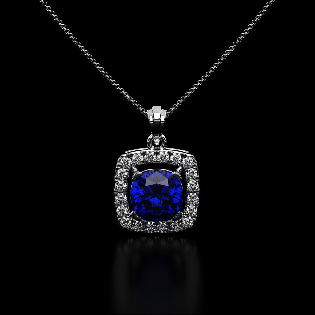 Cushion Cut Blue Sapphire Pendant
