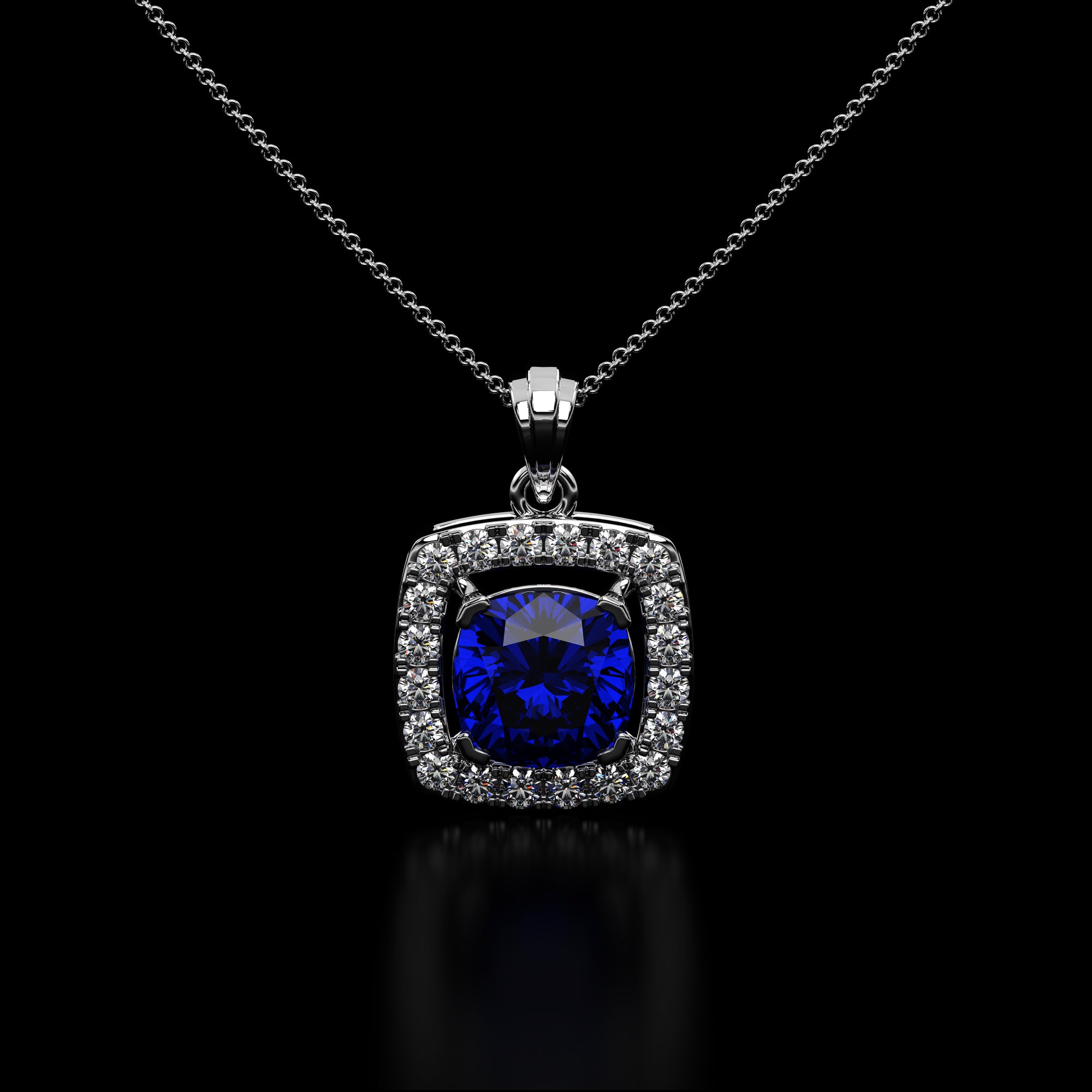 Cushion Cut Blue Sapphire Pendant