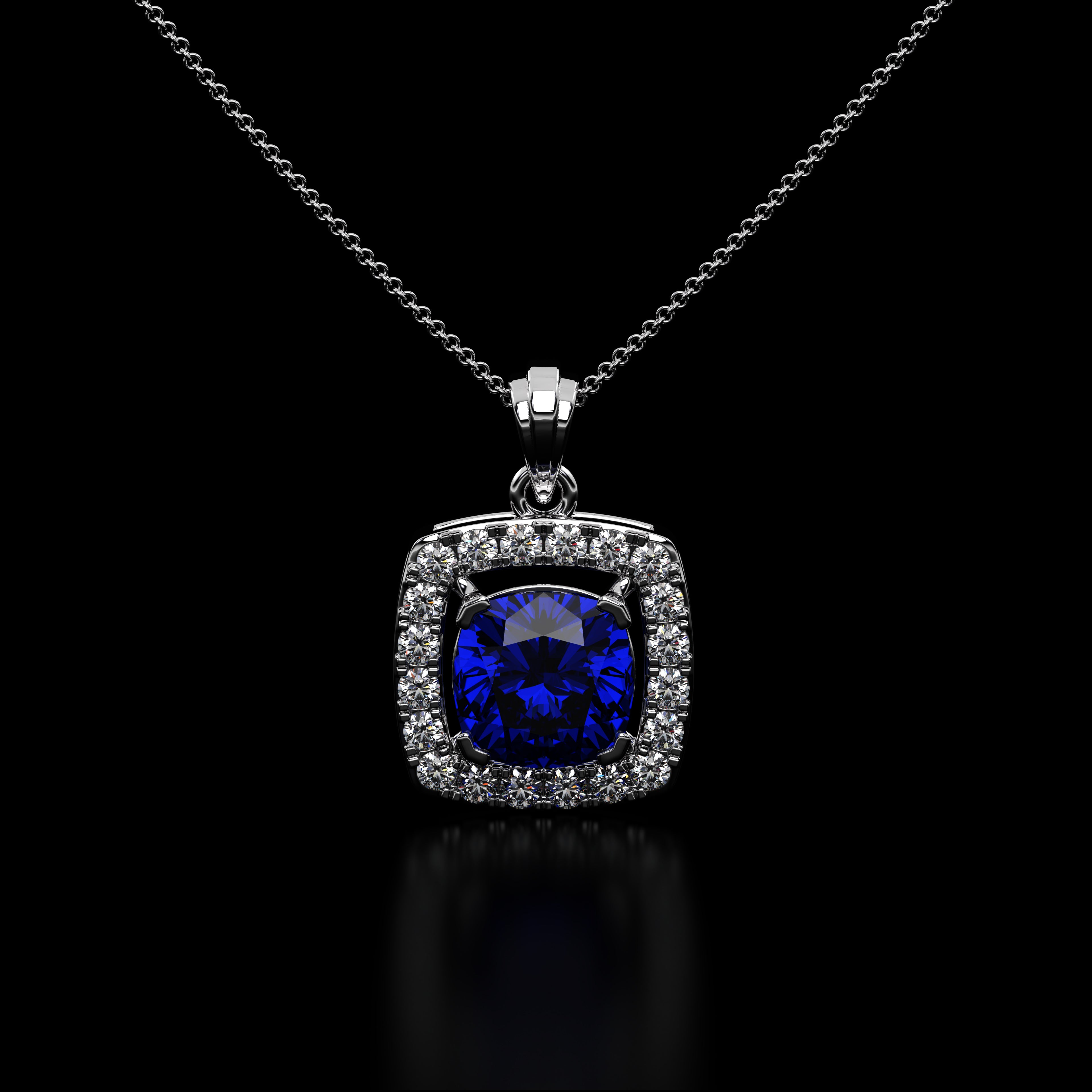 Cushion Cut Blue Sapphire Pendant