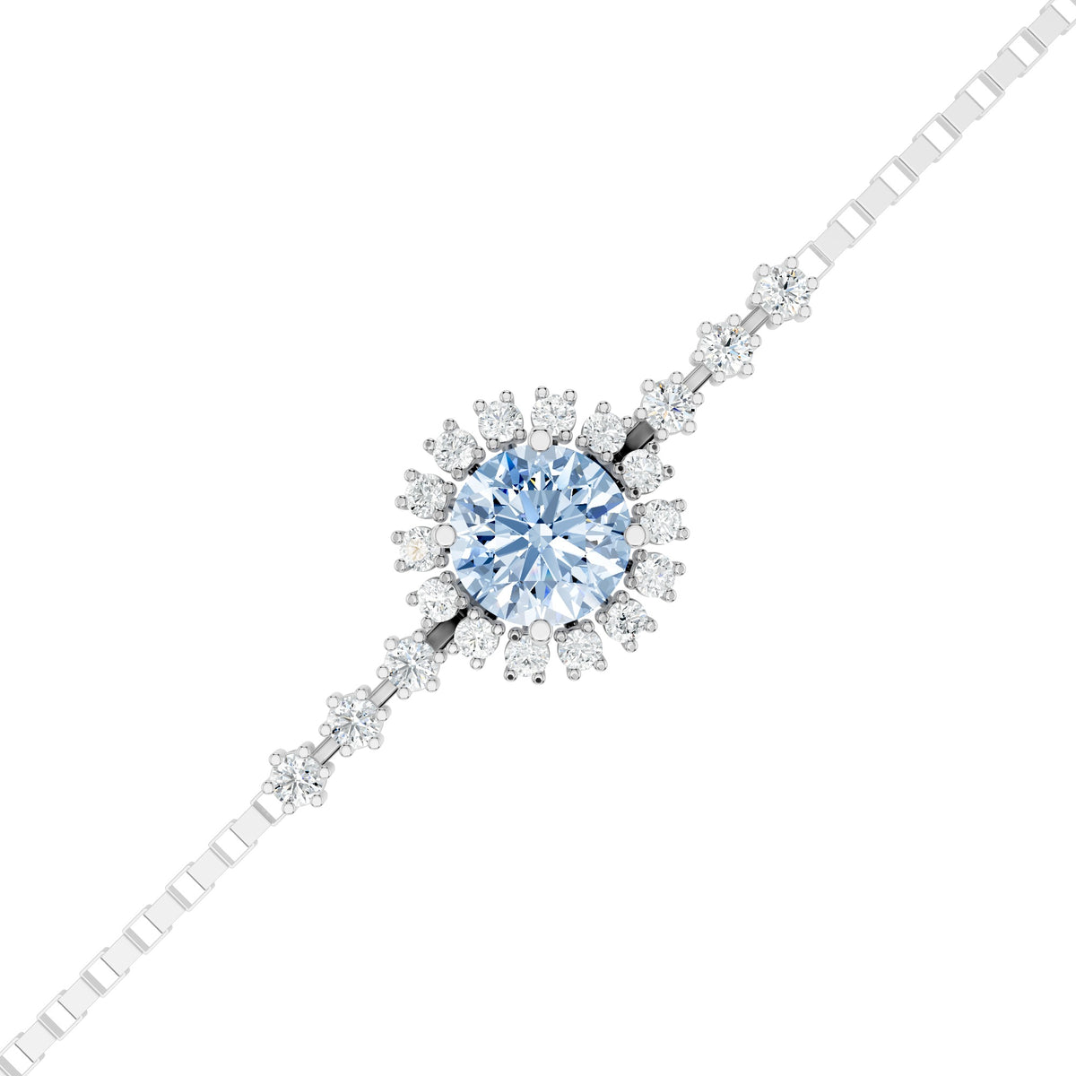 Aquamarine Floral Cluster Silver Bracelet