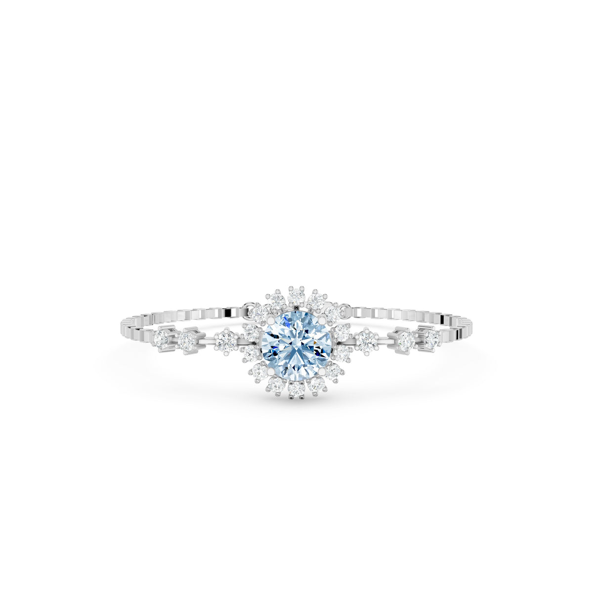 Aquamarine Floral Cluster Silver Bracelet