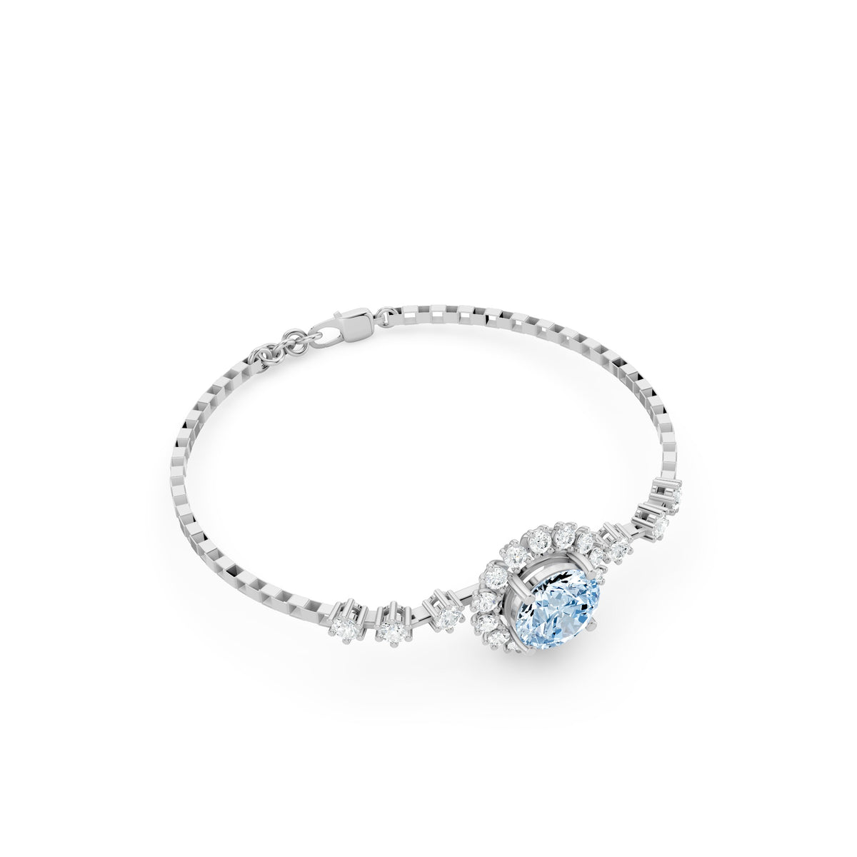 Aquamarine Floral Cluster Silver Bracelet