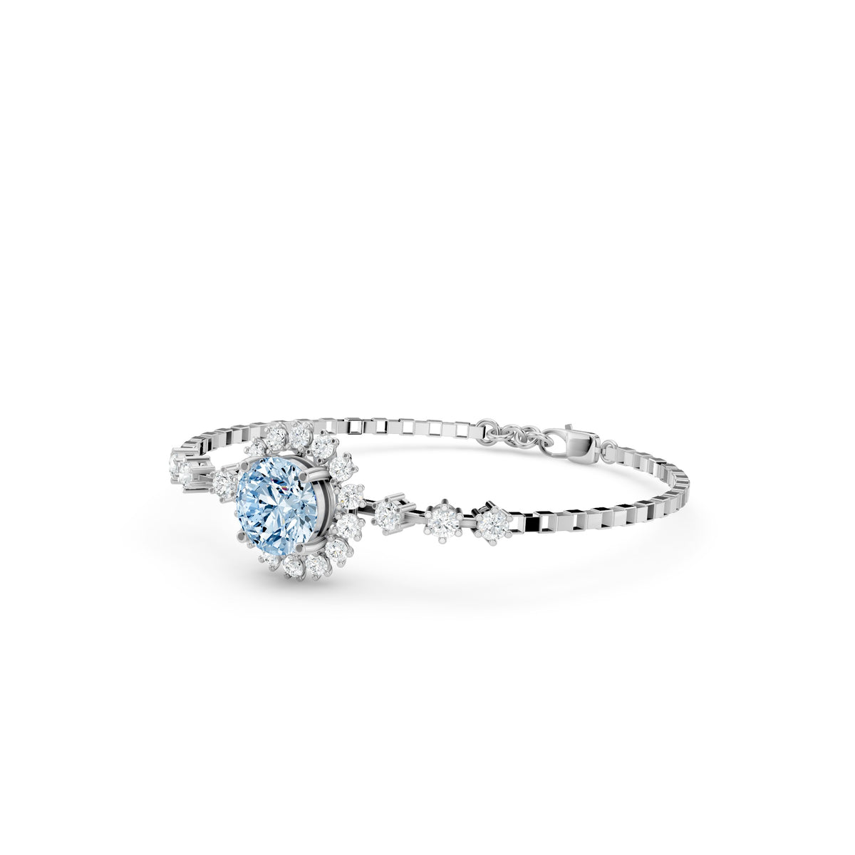 Aquamarine Floral Cluster Silver Bracelet