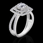 Double Halo Split Shank Engagement Ring