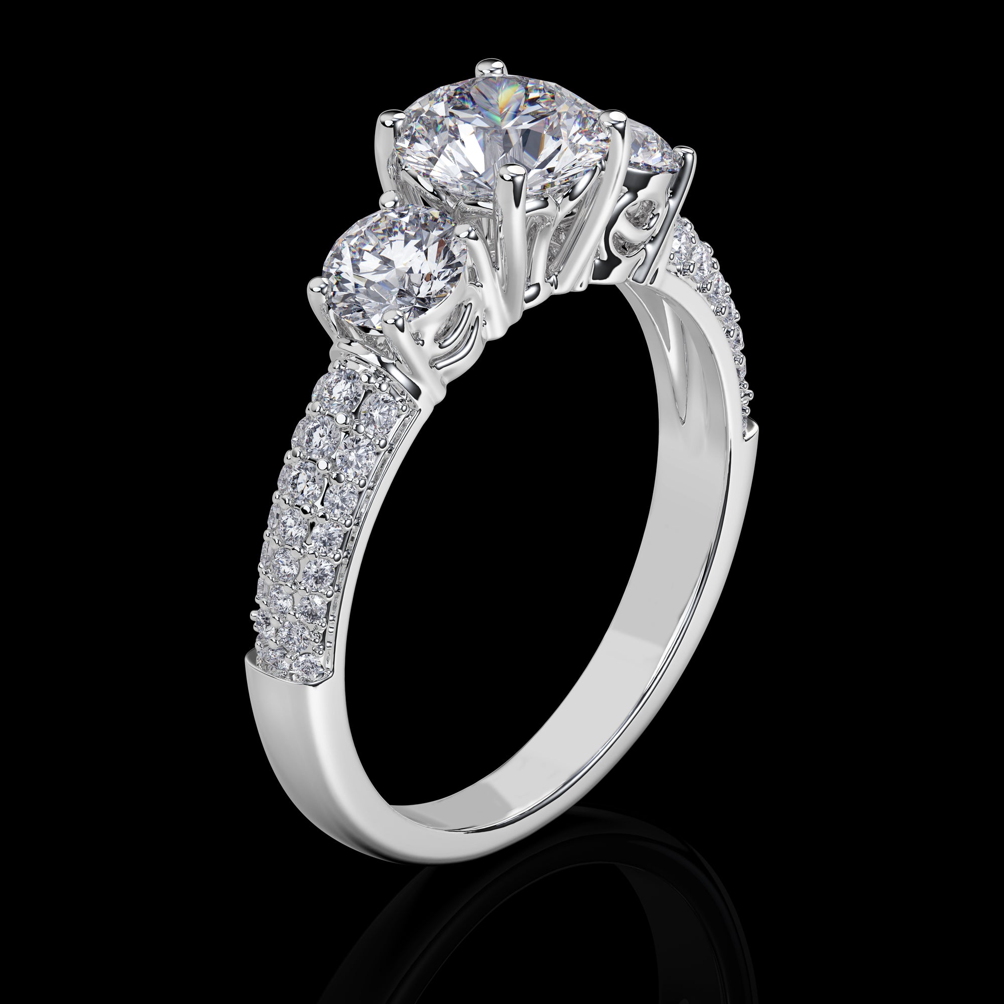 Royal Crown Tri Stone Engagement Ring