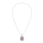 Floral Pink Cushion Cut Silver Pendant