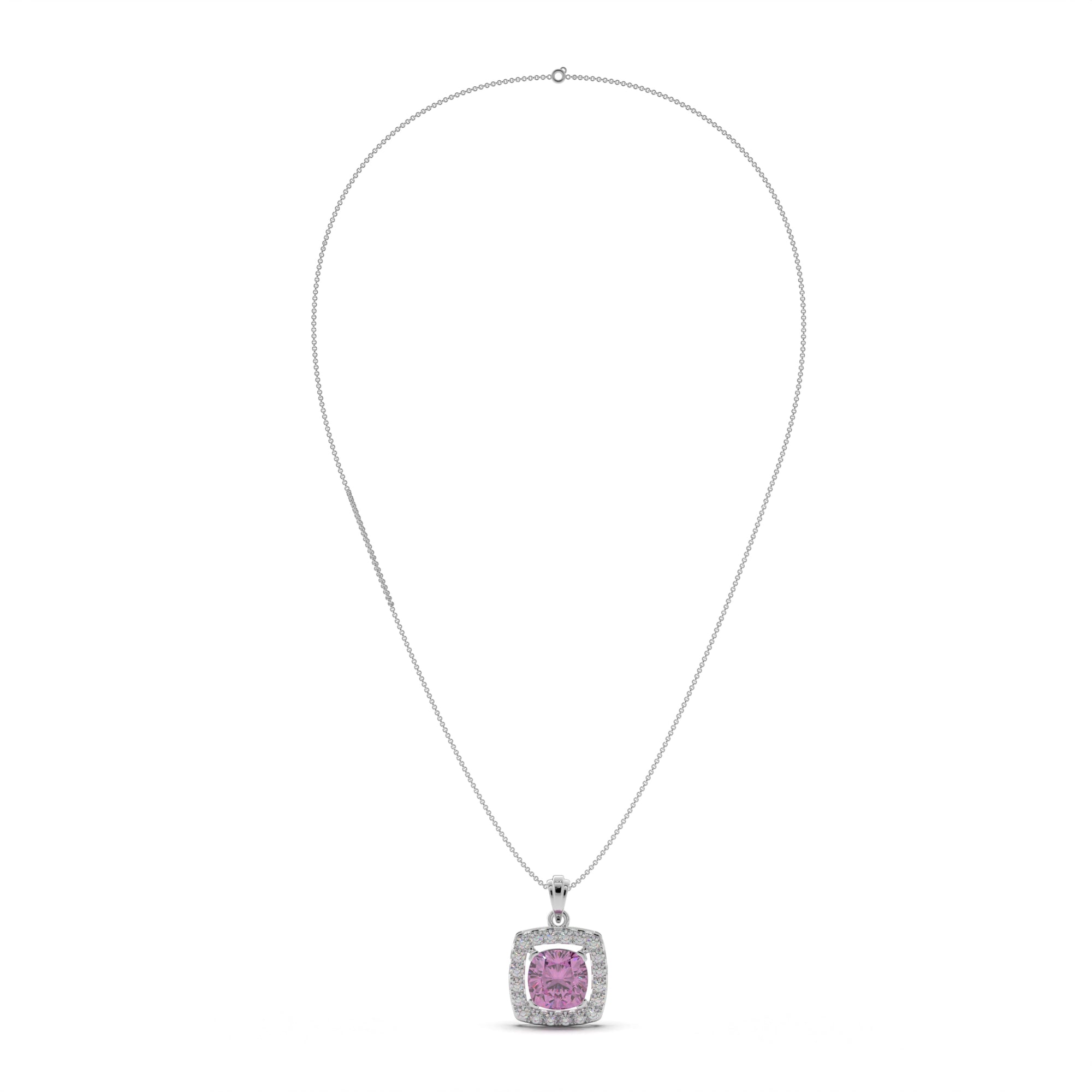 Floral Pink Cushion Cut Silver Pendant