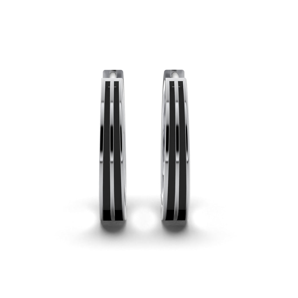 Double Line Huggie Hoop Silver Earrings 16mm