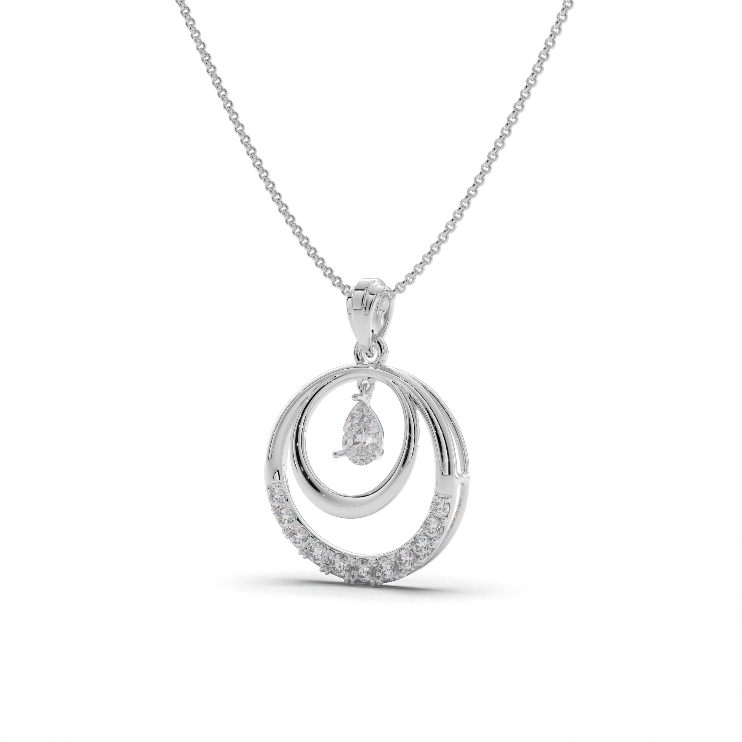 Dual Circle Pear Stone Silver Pendant