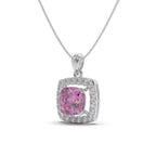 Floral Pink Cushion Cut Silver Pendant