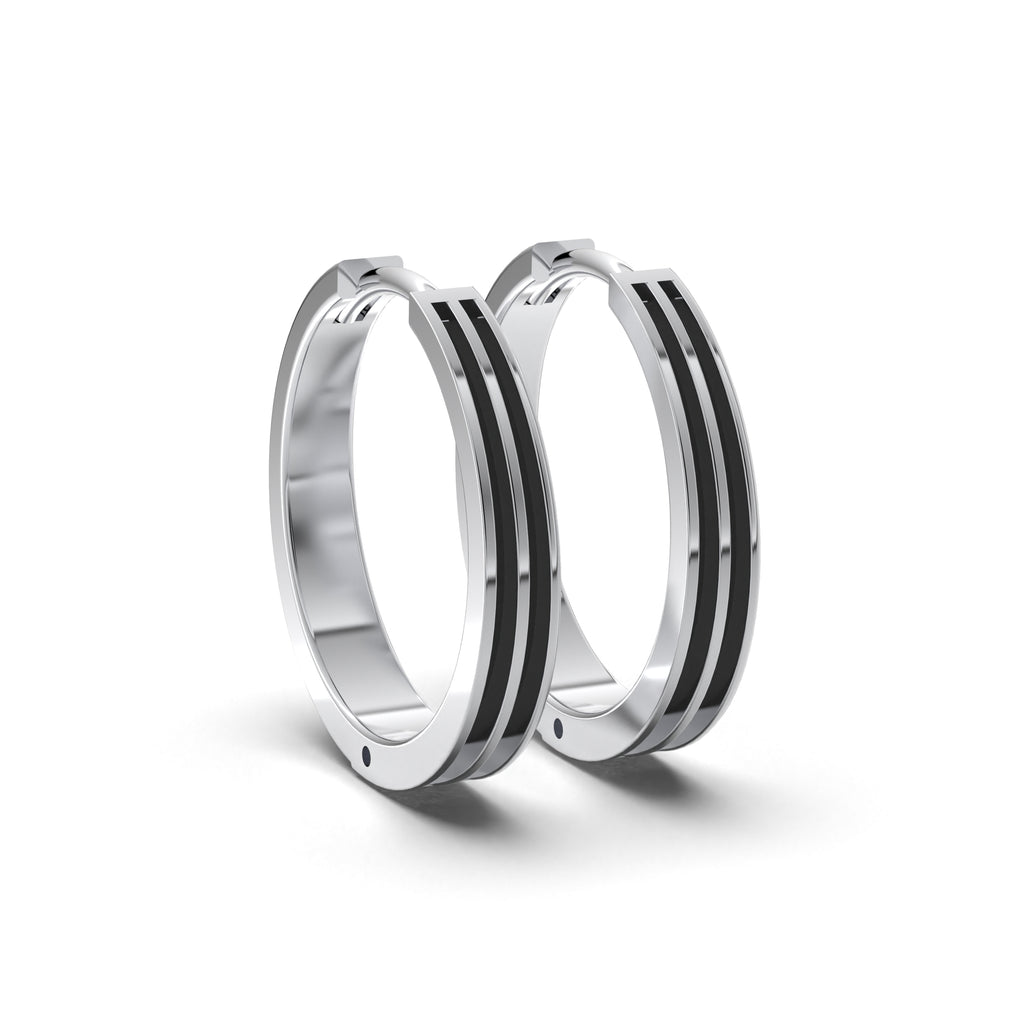 Double Line Huggie Hoop Silver Earrings 16mm