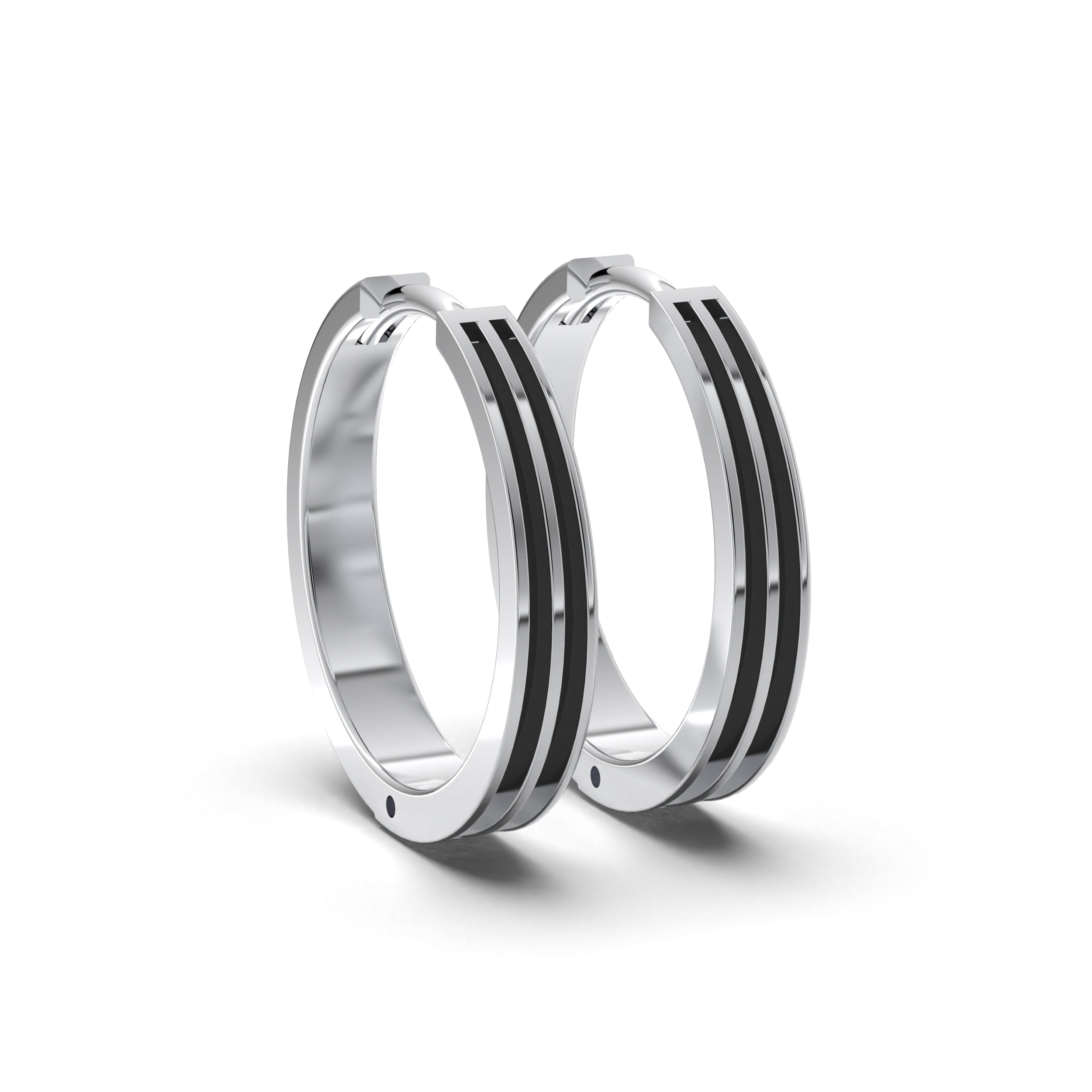 Double Line Huggie Hoop Silver Earrings 16mm