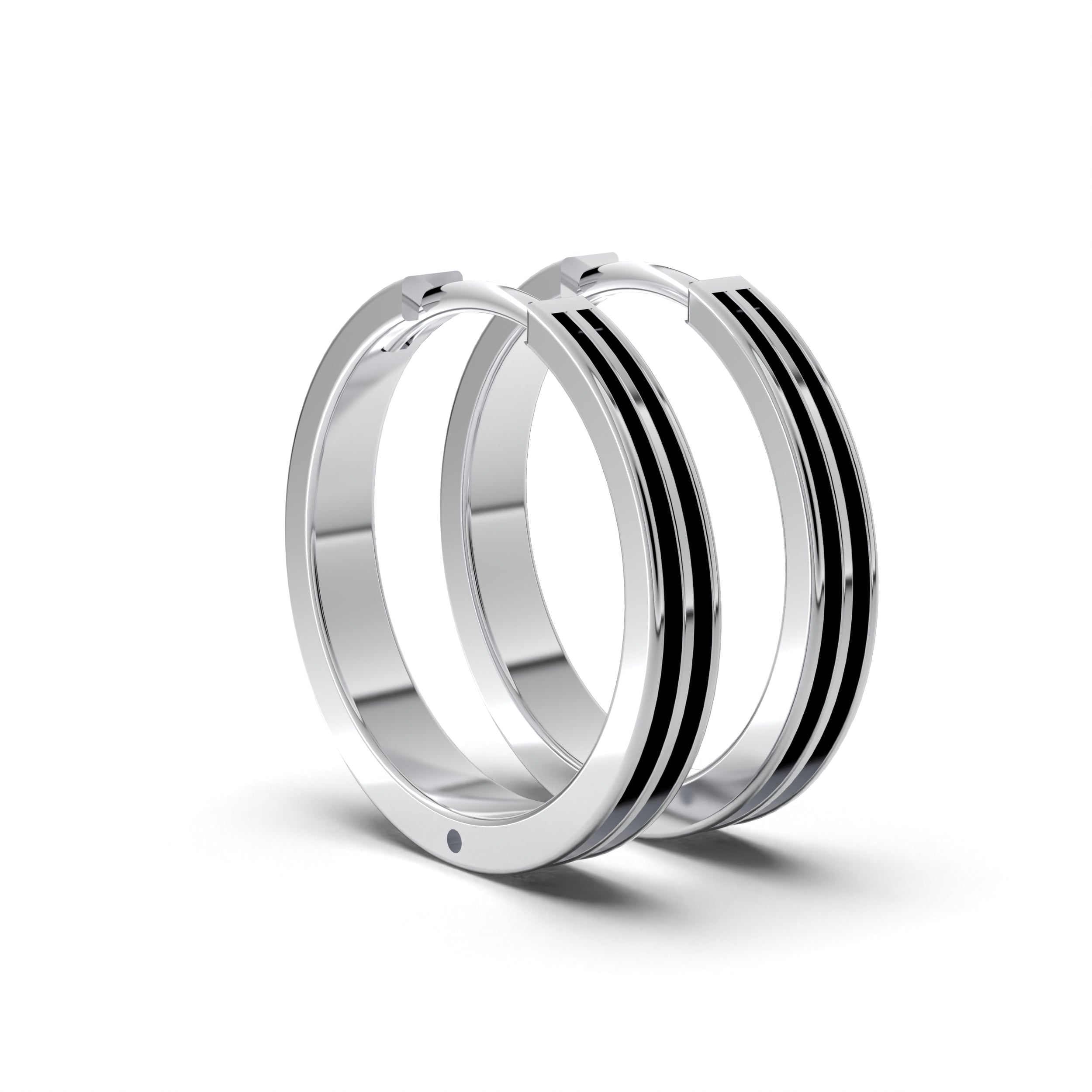 Double Line Huggie Hoop Silver Earrings 17mm