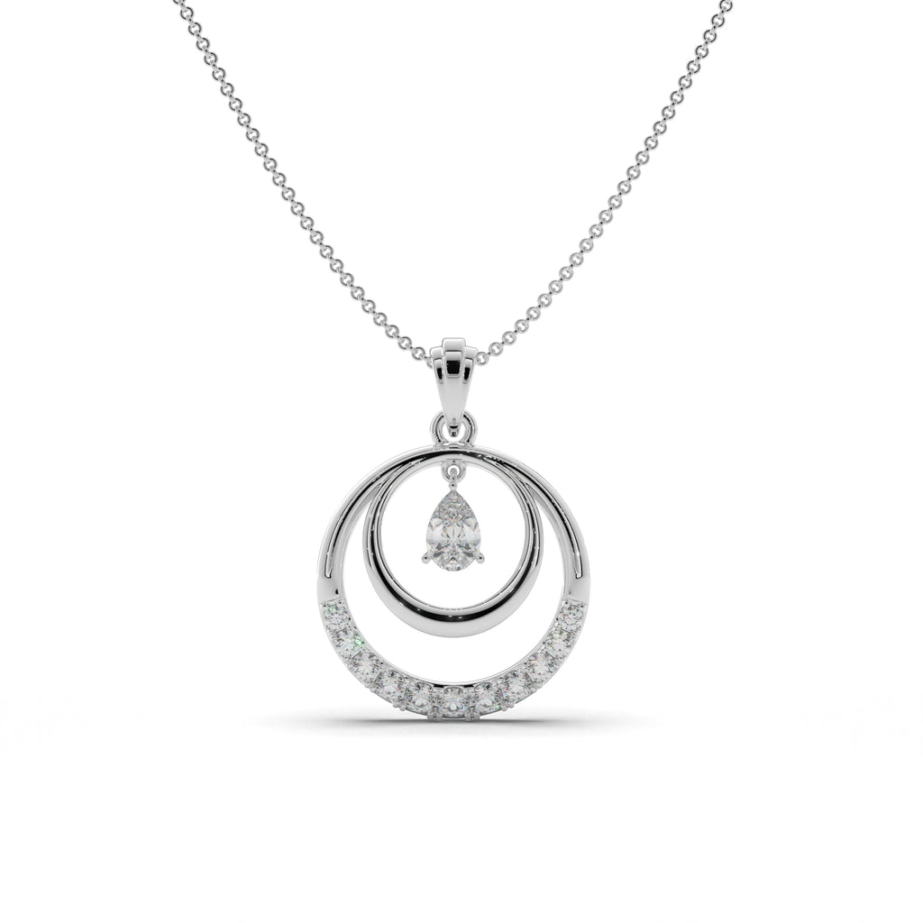 Dual Circle Pear Stone Silver Pendant