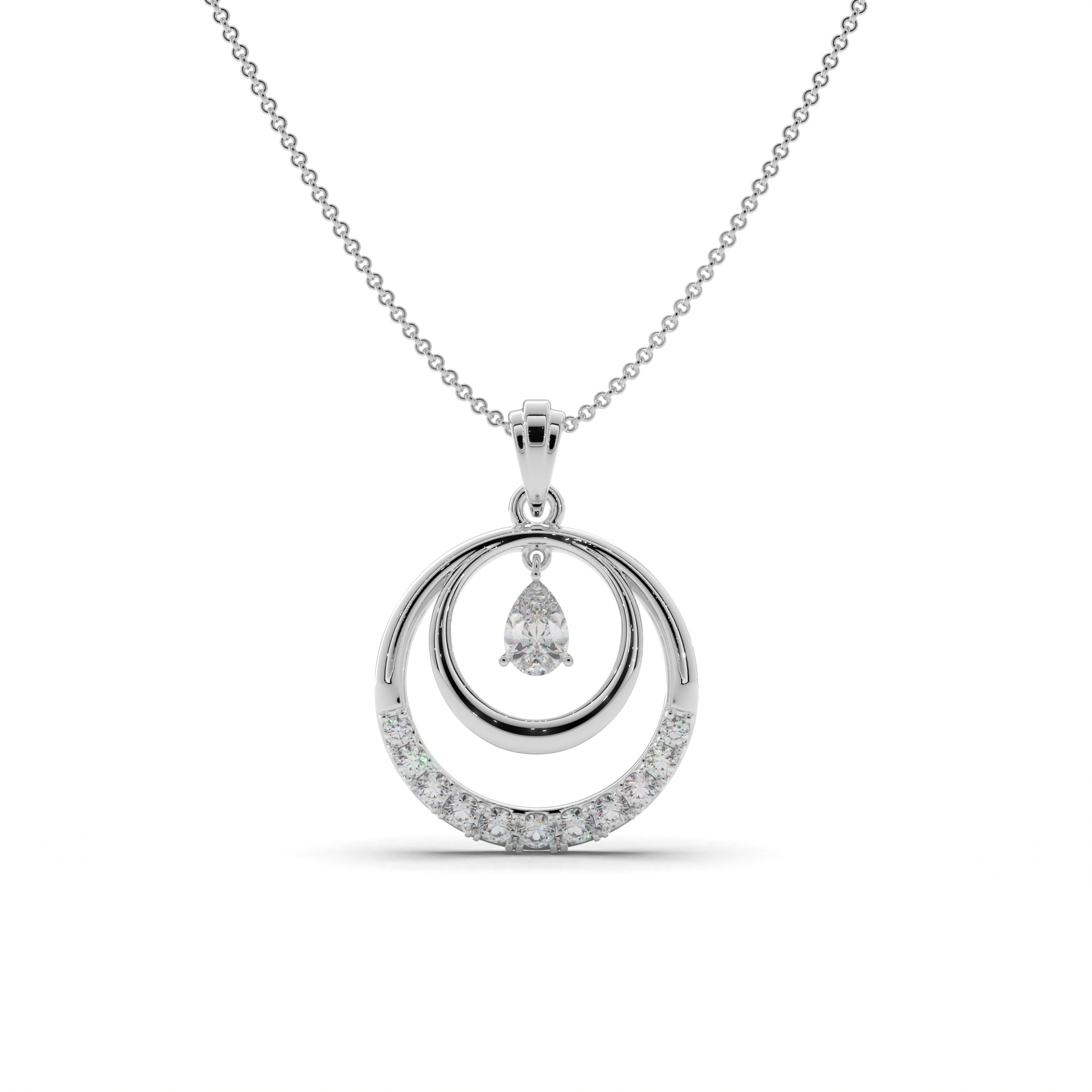 Dual Circle Pear Stone Silver Pendant