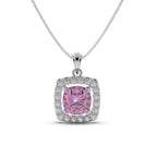 Floral Pink Cushion Cut Silver Pendant