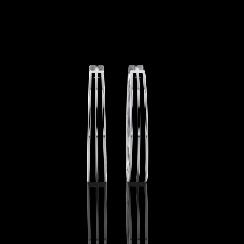 Double Line Huggie Hoop Silver Earrings 17mm