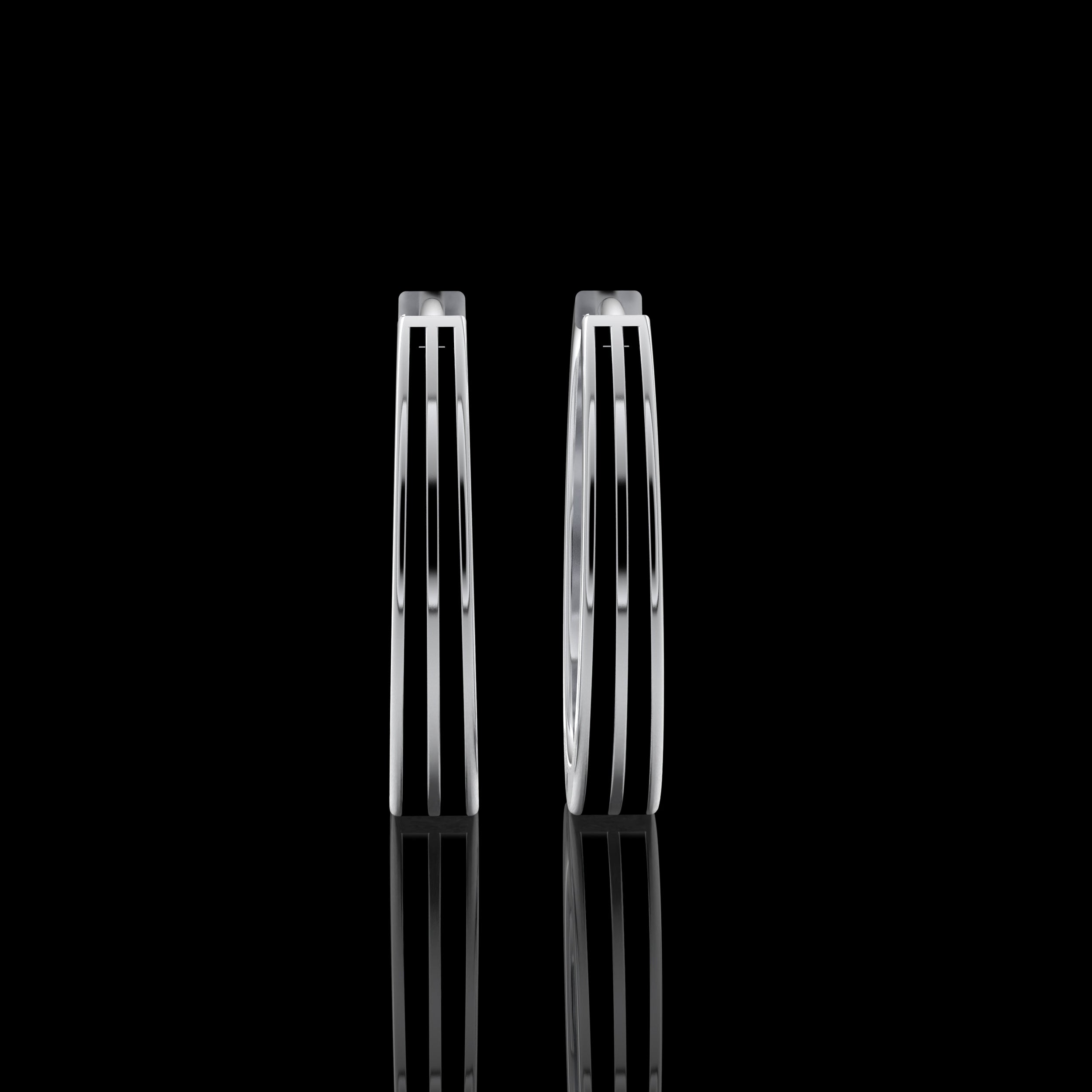 Double Line Huggie Hoop Silver Earrings 17mm