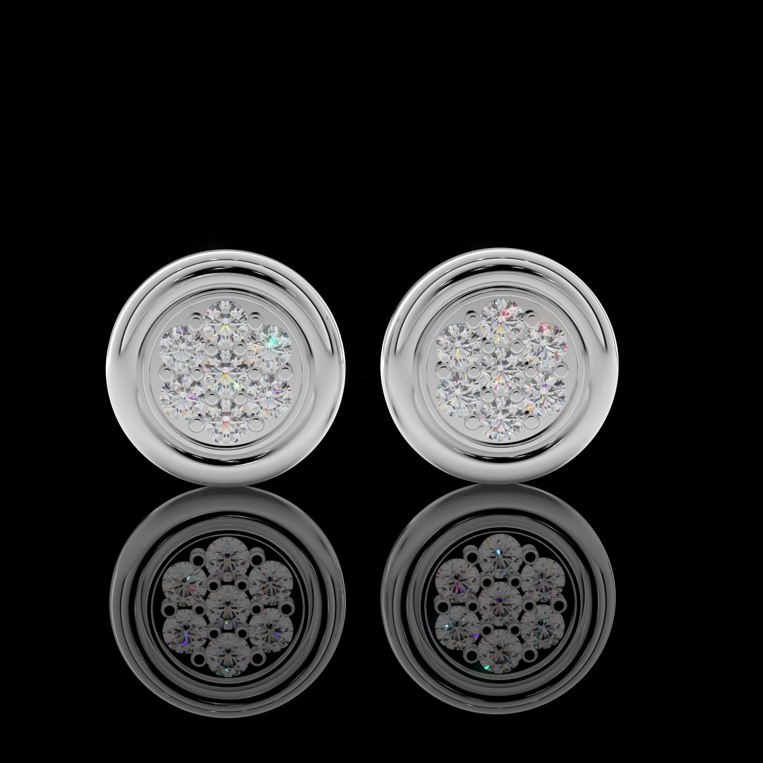 Round Disc Silver Stud Earrings