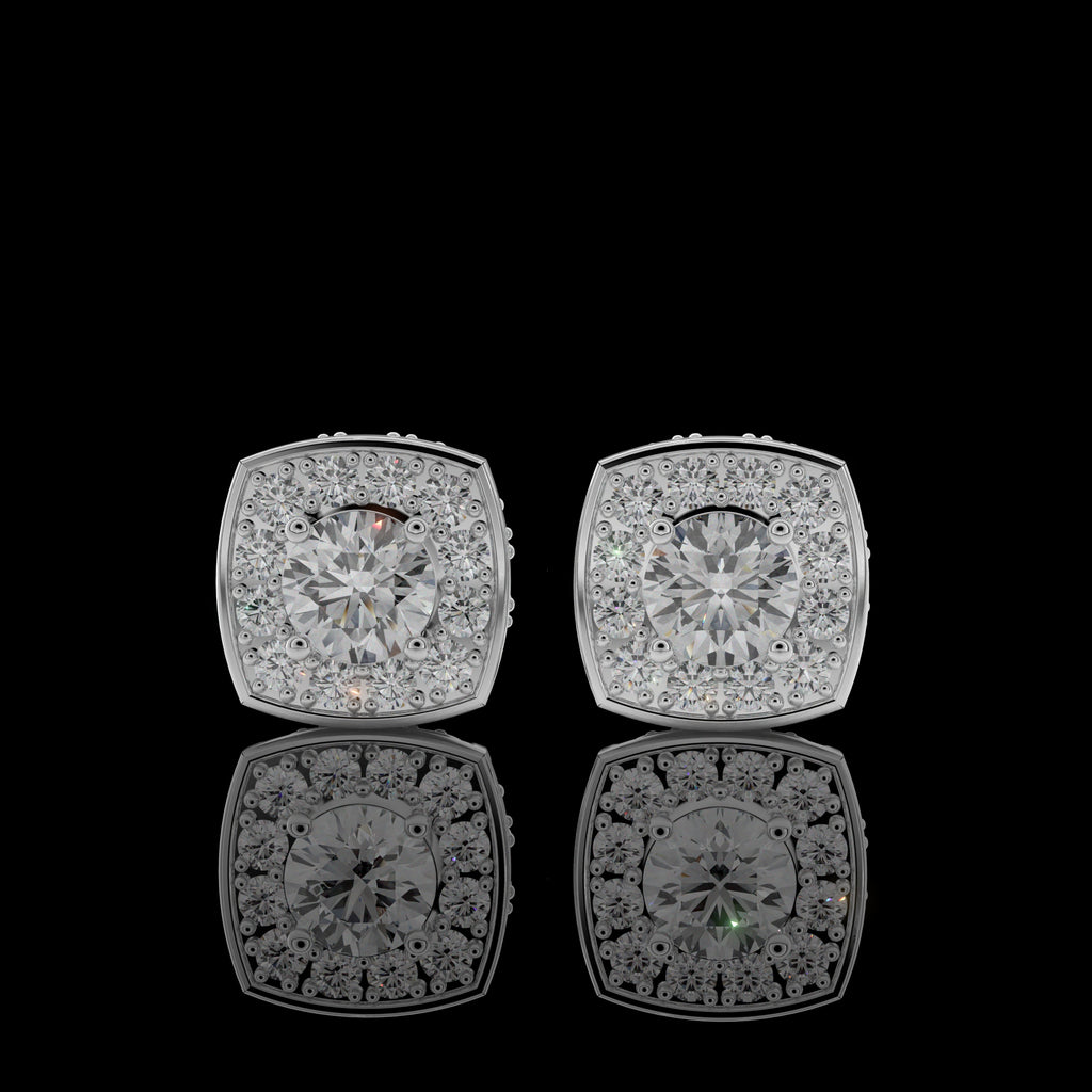 Cushion Cut Halo  Stud Earrings