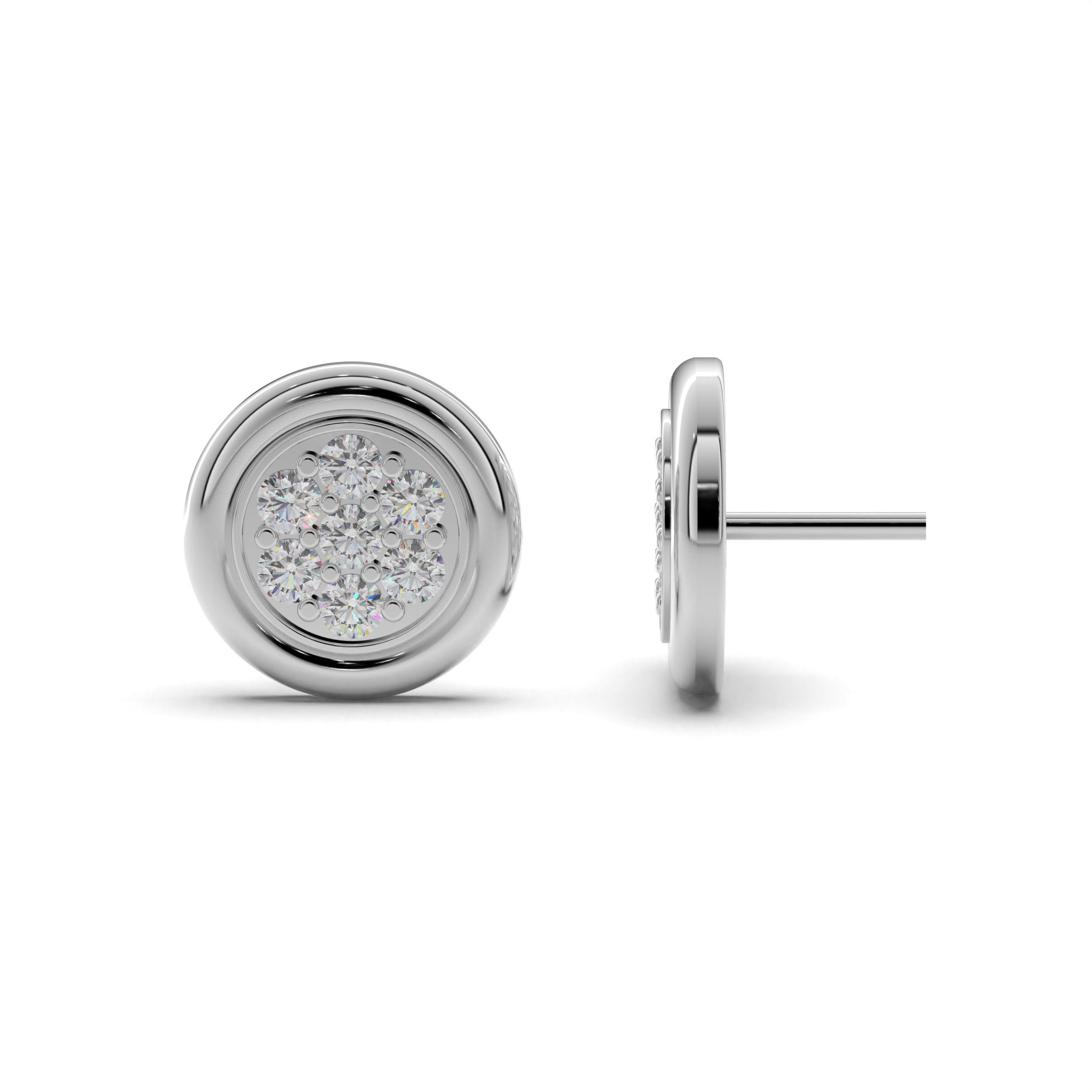 Round Disc Silver Stud Earrings