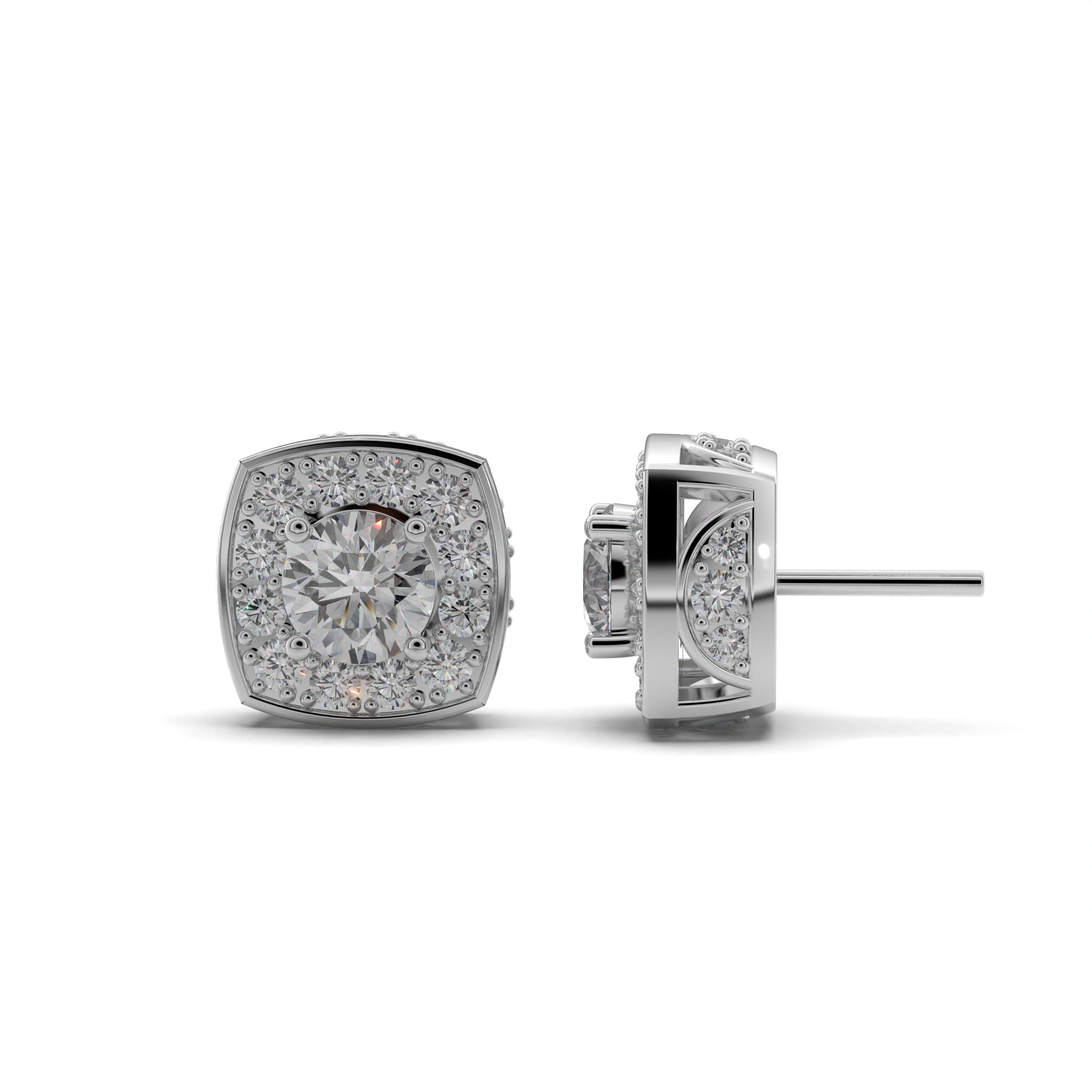Cushion Cut Halo  Stud Earrings