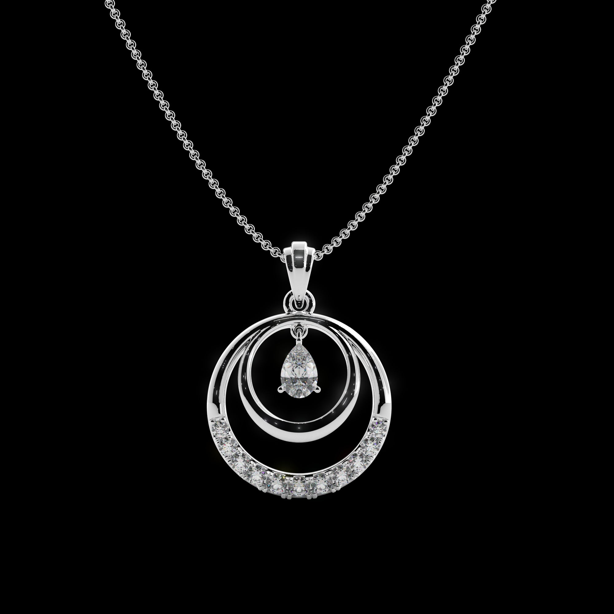 Dual Circle Pear Stone Silver Pendant