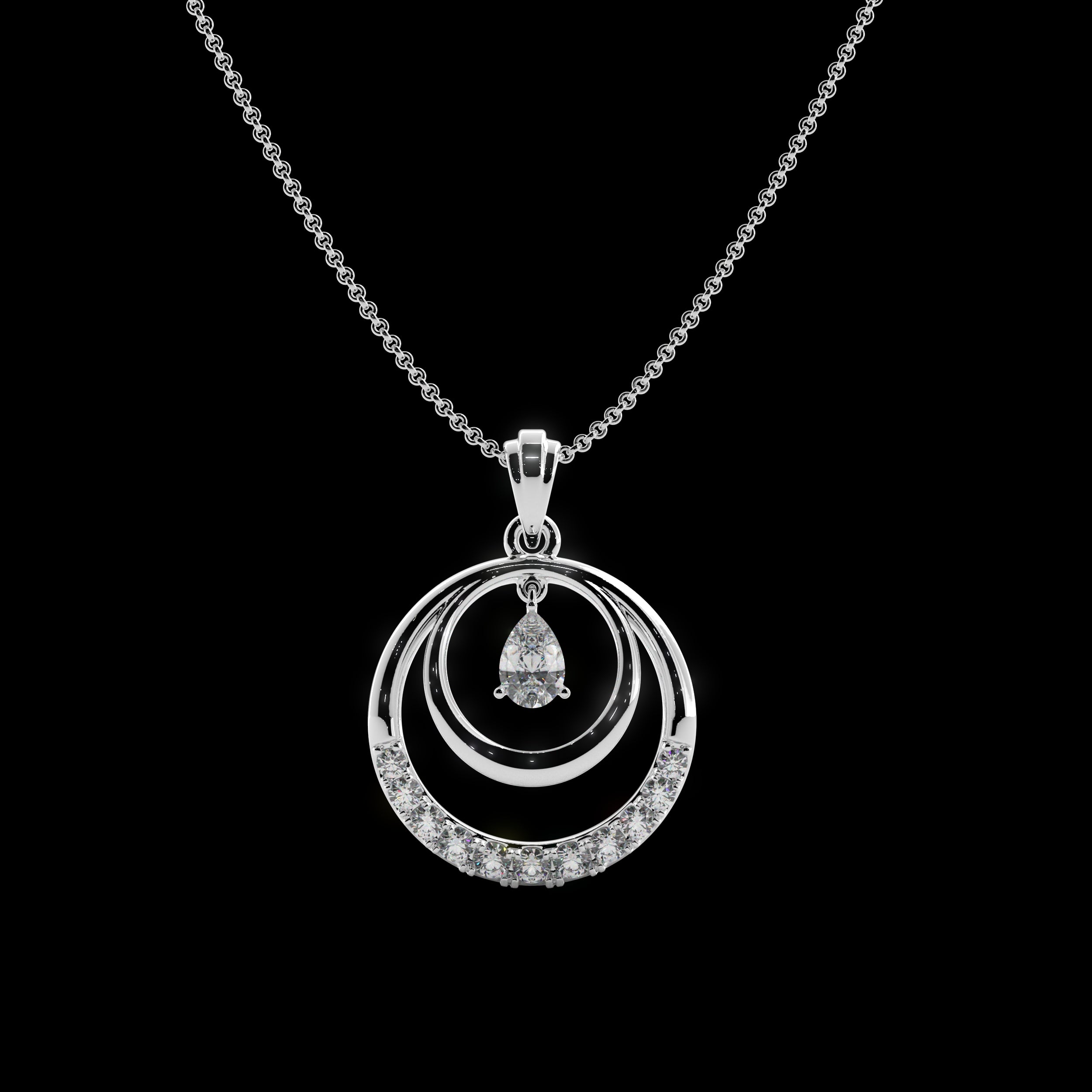 Dual Circle Pear Stone Silver Pendant