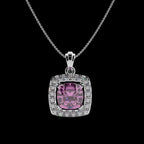 Floral Pink Cushion Cut Silver Pendant