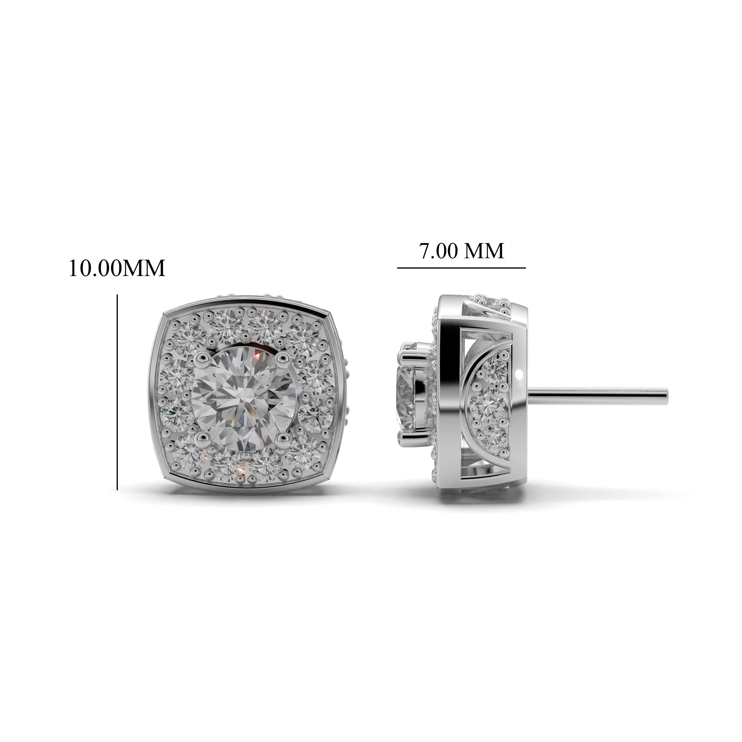 Cushion Cut Halo  Stud Earrings