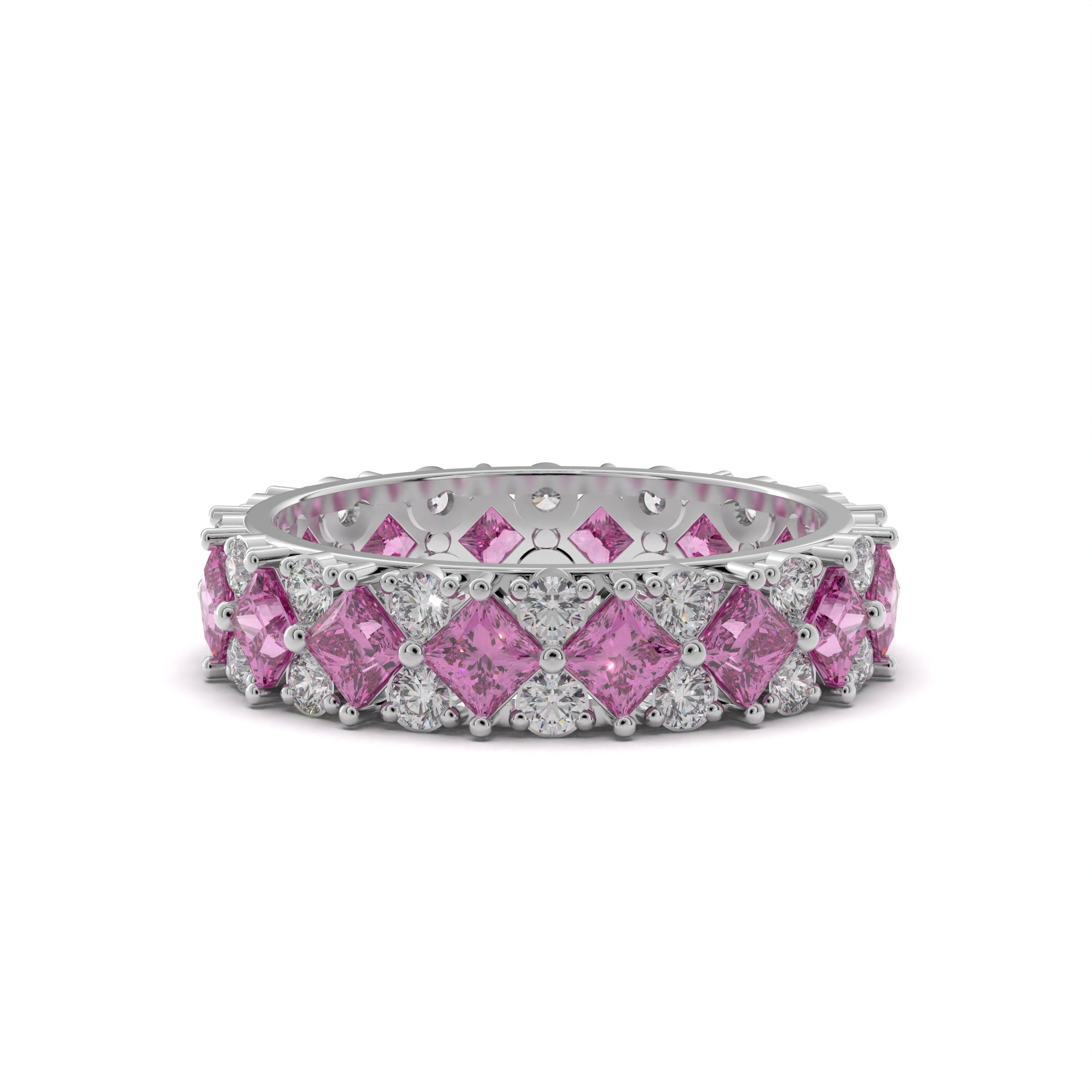 Pink Baguette Silver Ring