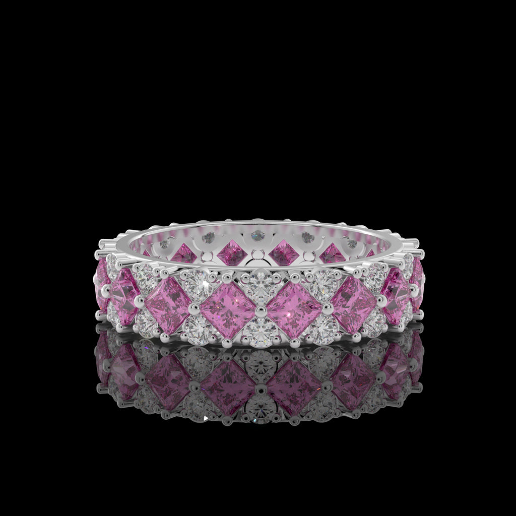 Pink Baguette Silver Ring