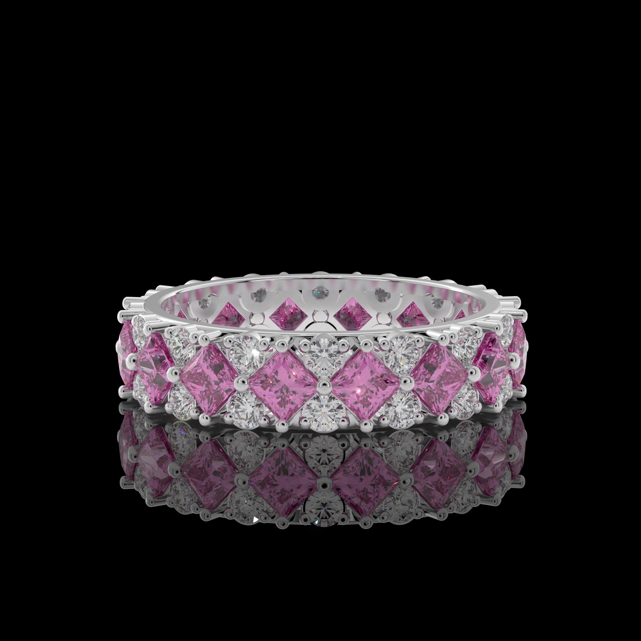 Pink Baguette Silver Ring