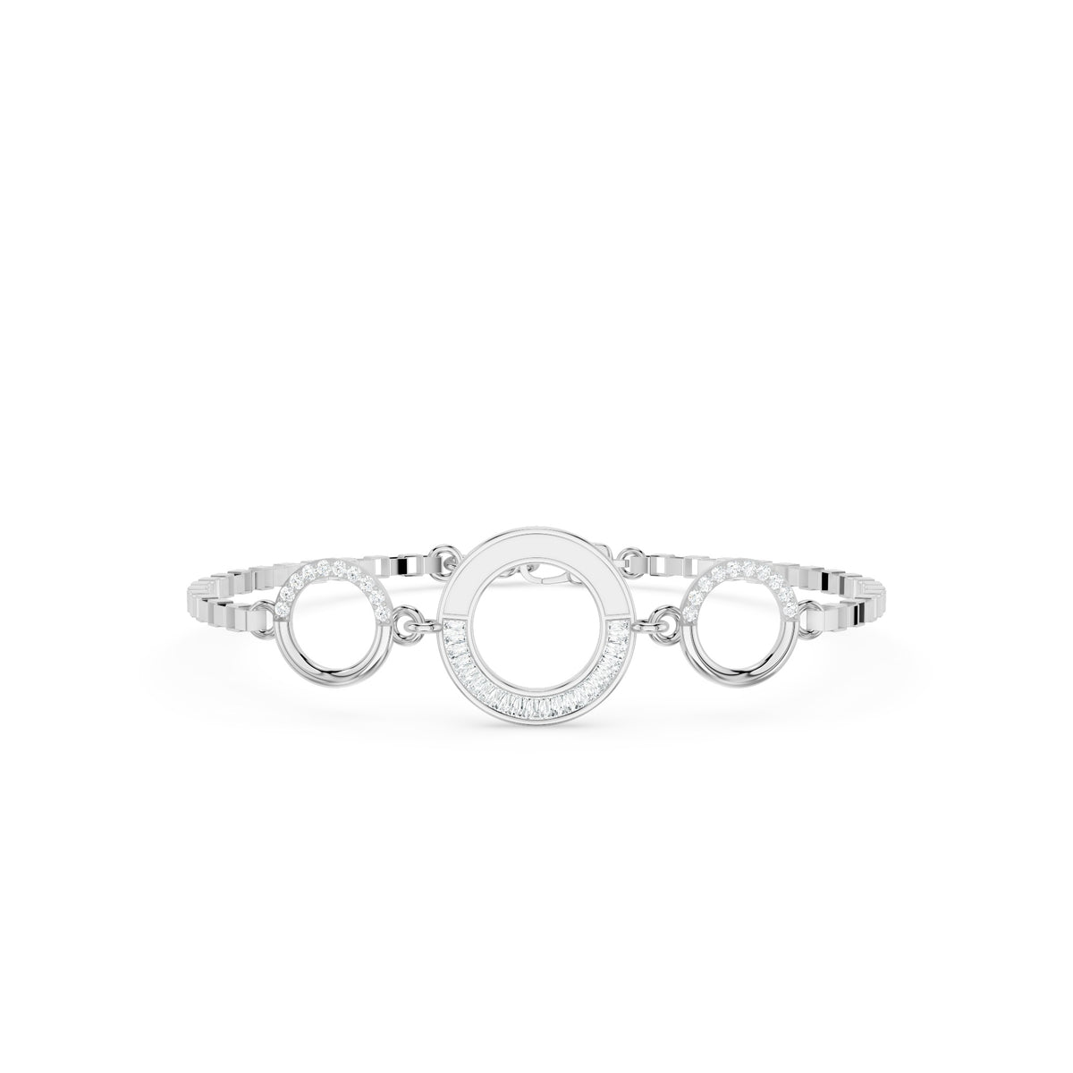 Trio-Circle Link Silver Bracelet
