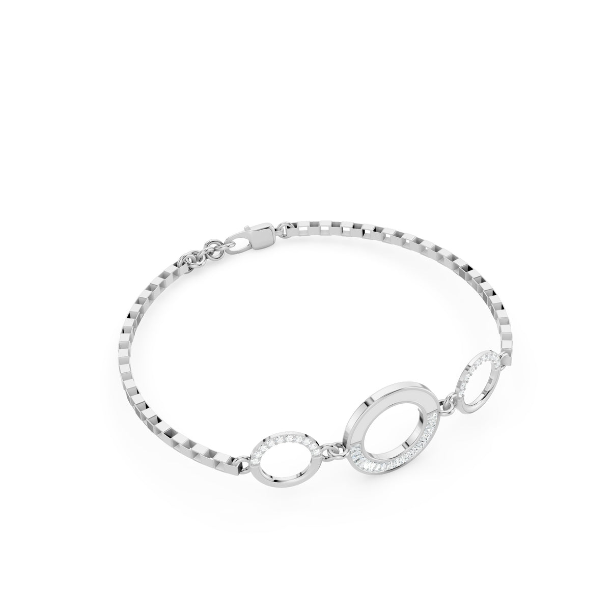 Trio-Circle Link Silver Bracelet