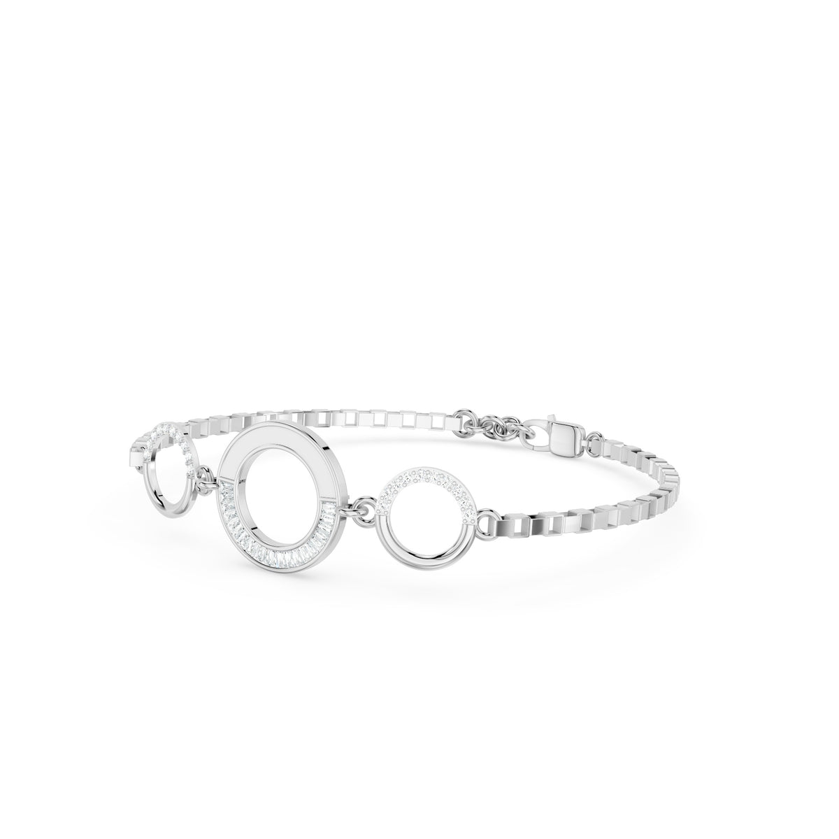 Trio-Circle Link Silver Bracelet
