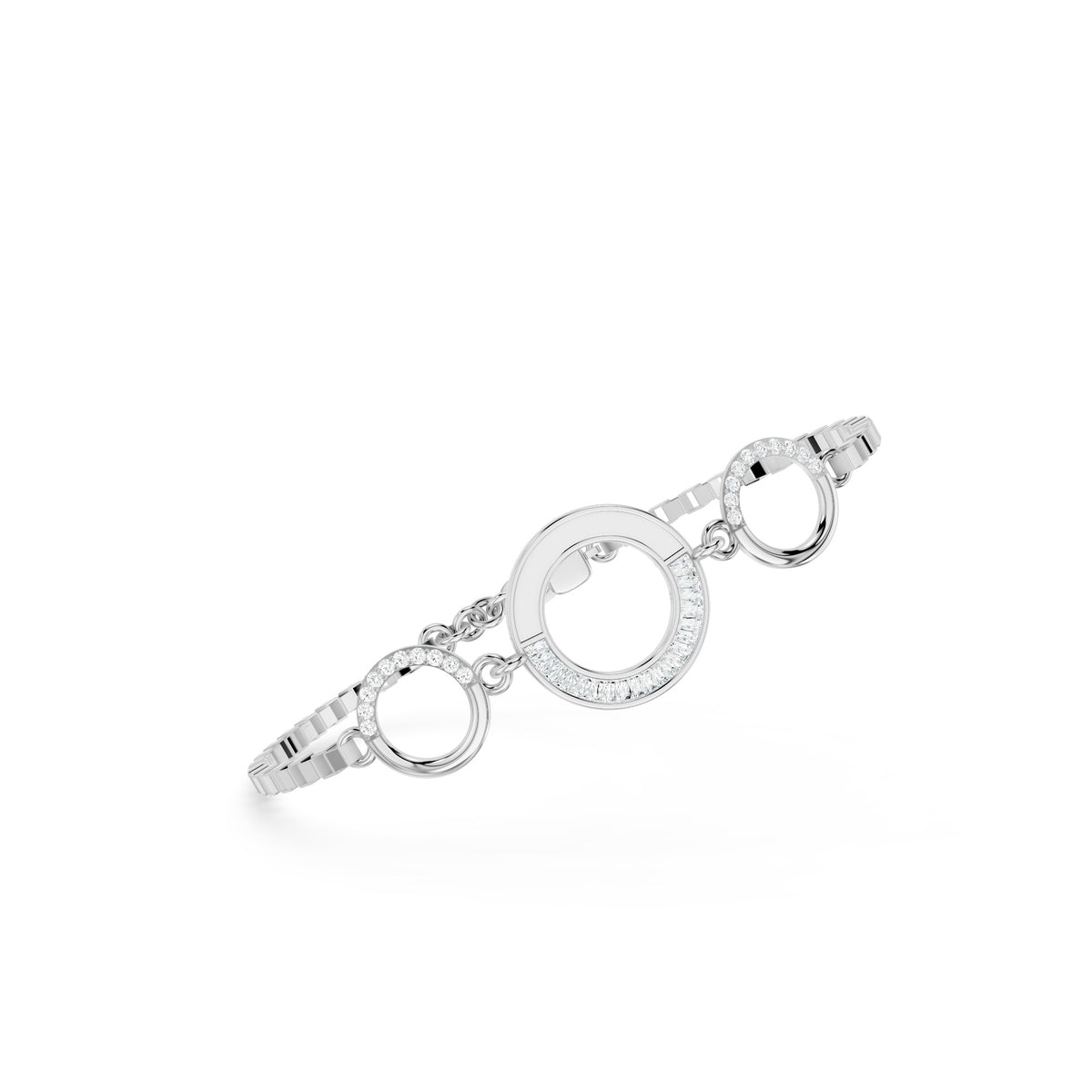 Trio-Circle Link Silver Bracelet