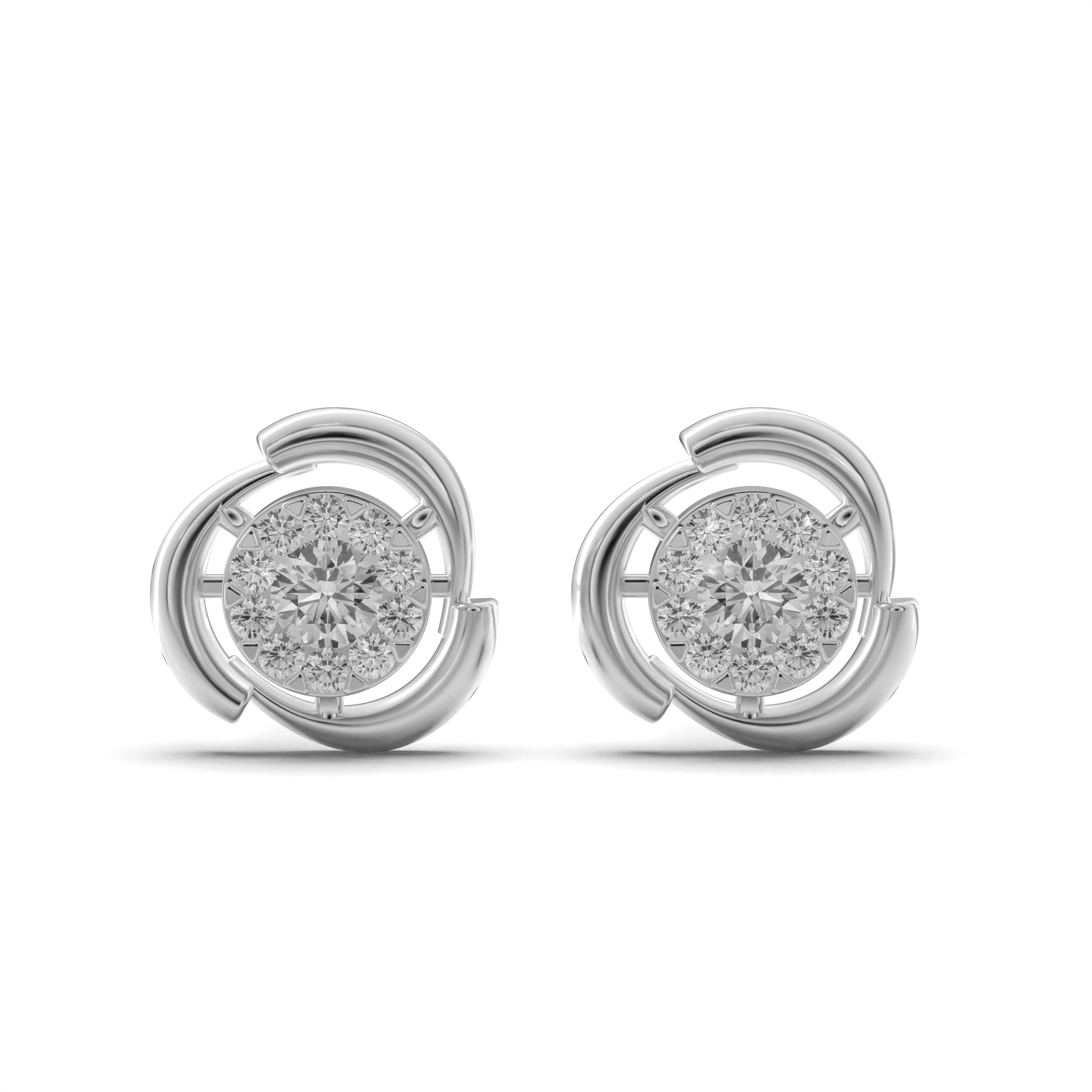 Crescent Halo Diamond Stud Earrings