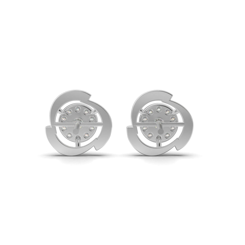 Crescent Halo Diamond Stud Earrings