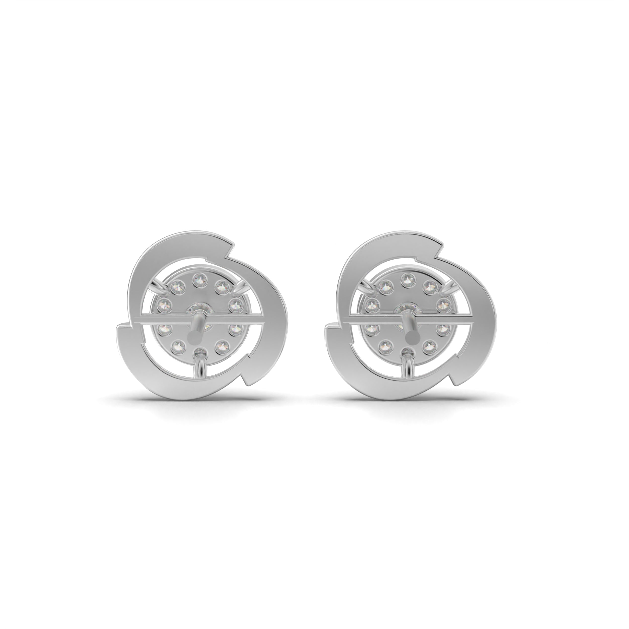 Crescent Halo Diamond Stud Earrings