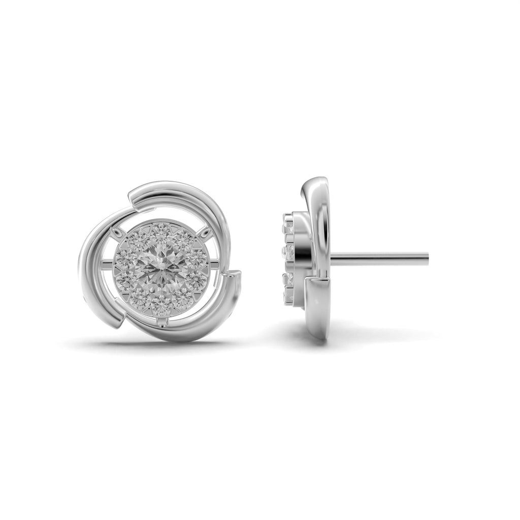 Crescent Halo Diamond Stud Earrings